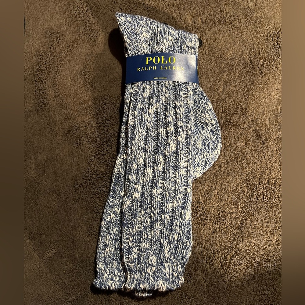 New Ralph Lauren Women's Cotton Blend Blue Tall Boot Ragg Socks